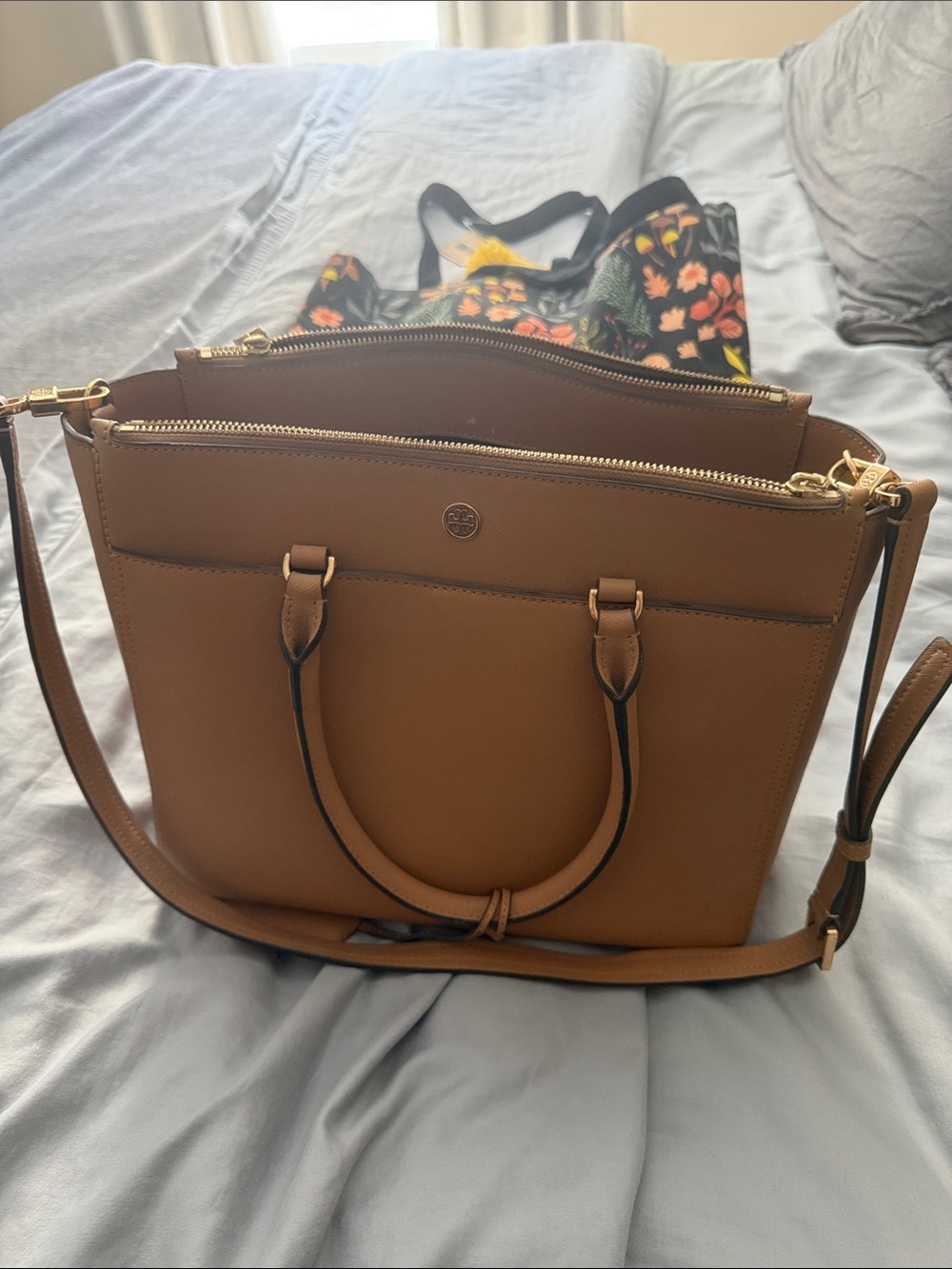 Tory Burch Tan Leather Triple-Compartment Satchel